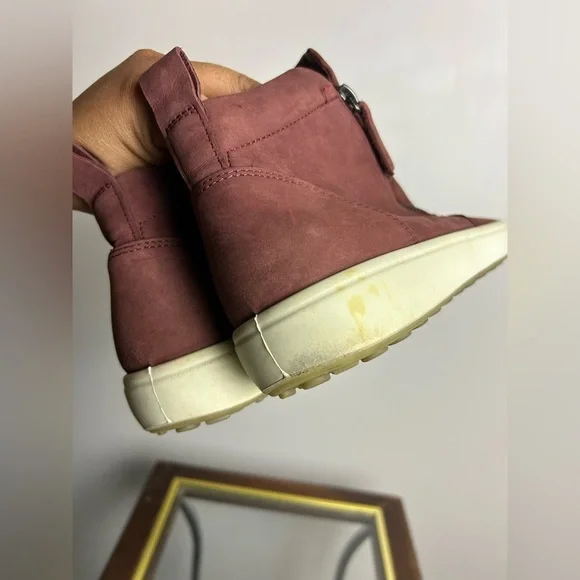 Ecco Men Unisex Sz 9.5 Ankle Burgundy Leather Sneakers Women Sz 11.5 comfortable